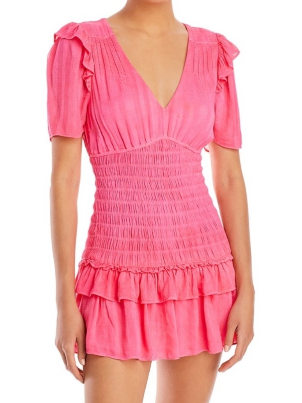 LoveShackFancy Mini Dress Women’s Small Rena Coral Pink Smocked B12
